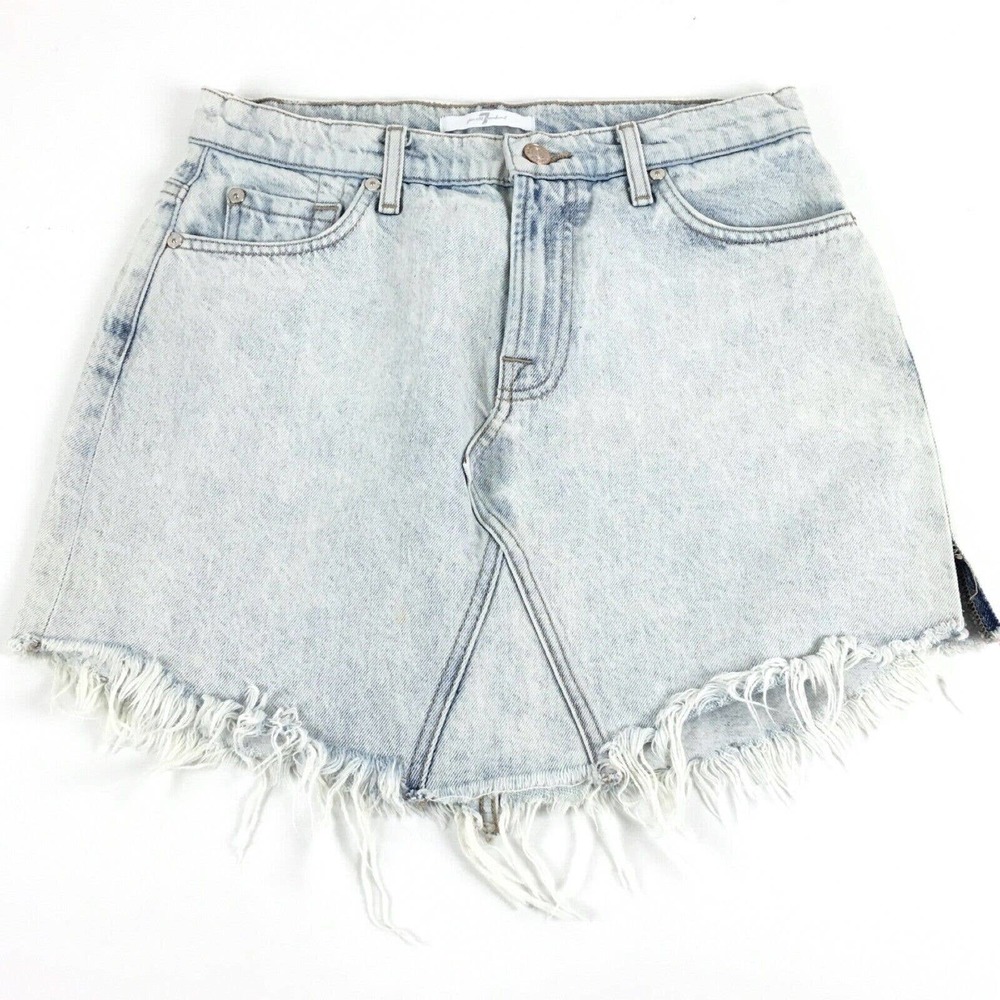 7 For All Mankind Denim Skirt Womens Size 26 Distressed Cut Off Acid Wash Y2K